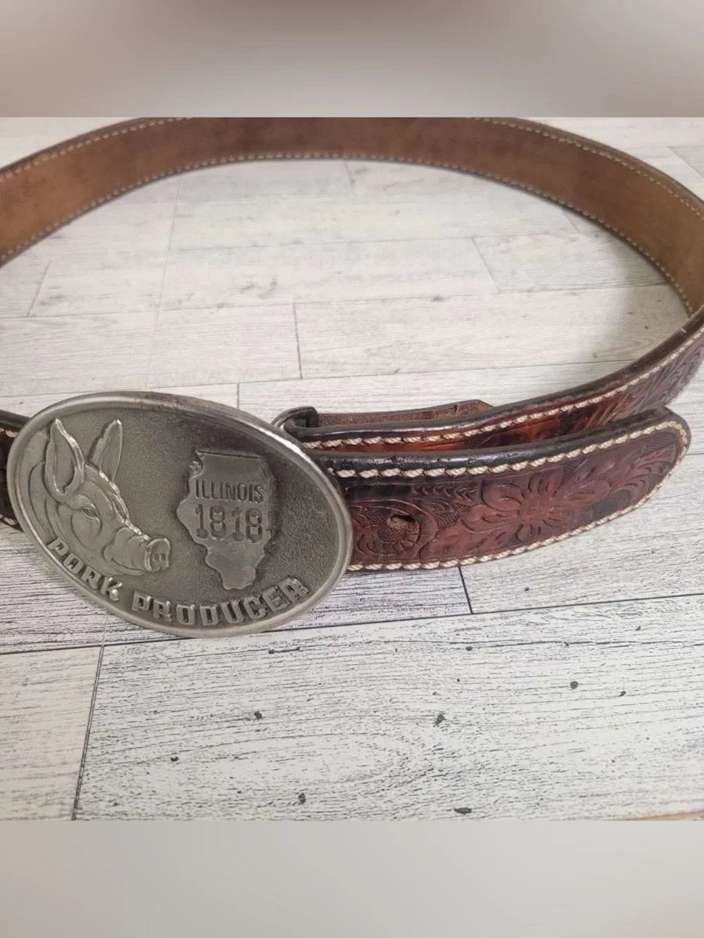 Men's Tony Lama Brown Leather Pork Producer Tooled  Western Cowboy Belt Size 38
